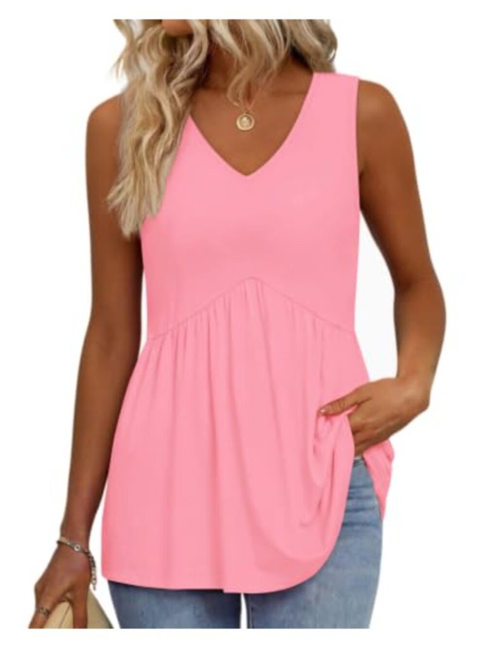 Women's Flowy Peplum Tank Top Sleeveless V Neck Babydoll Summer Tunic
